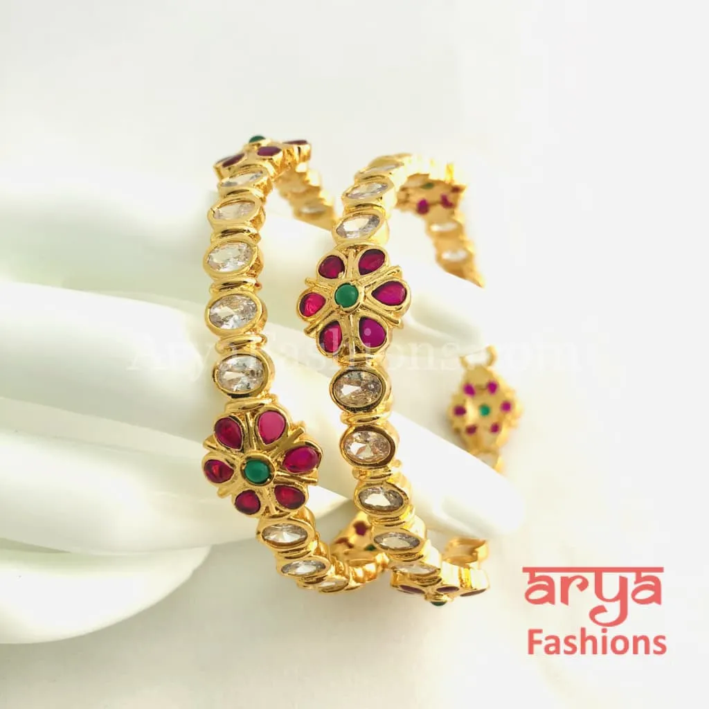 2.6 size Ruby Emerald Trendy Kada Golden Bangles