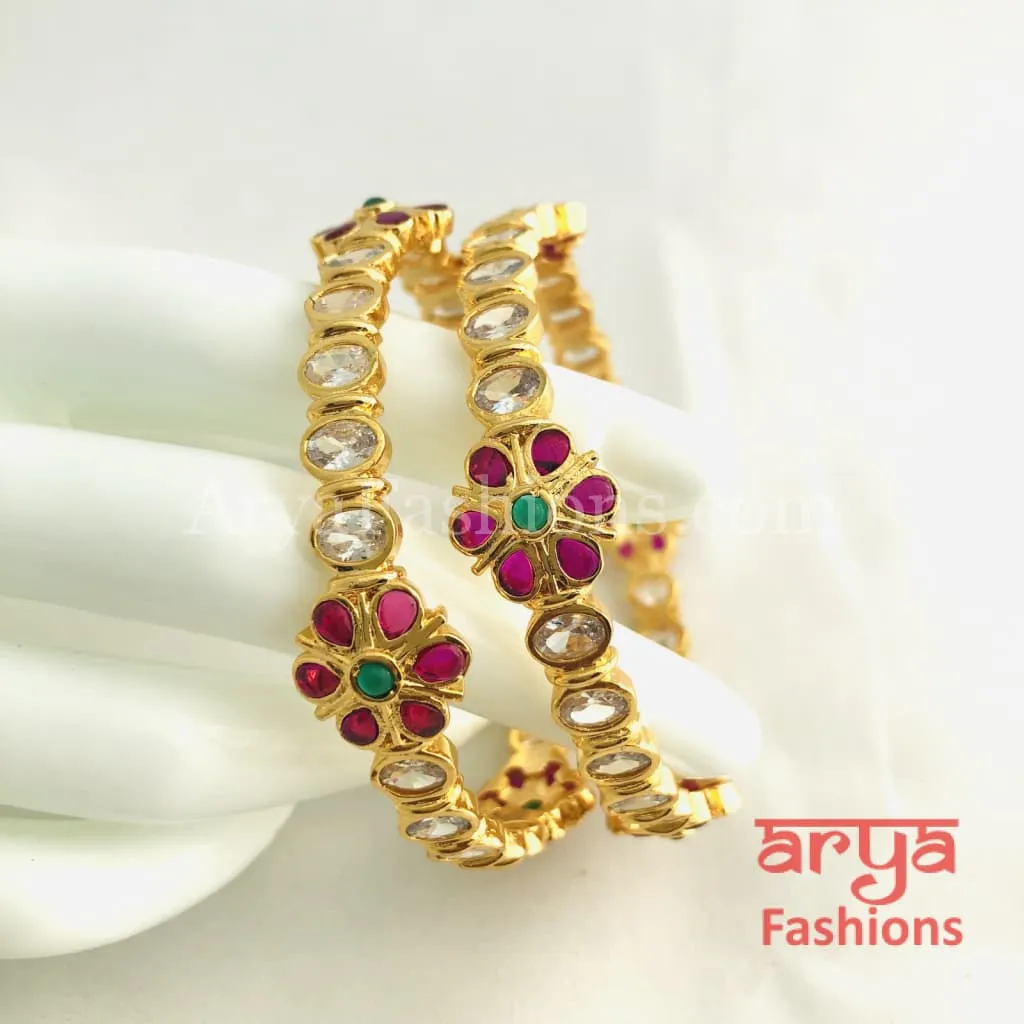 2.6 size Ruby Emerald Trendy Kada Golden Bangles