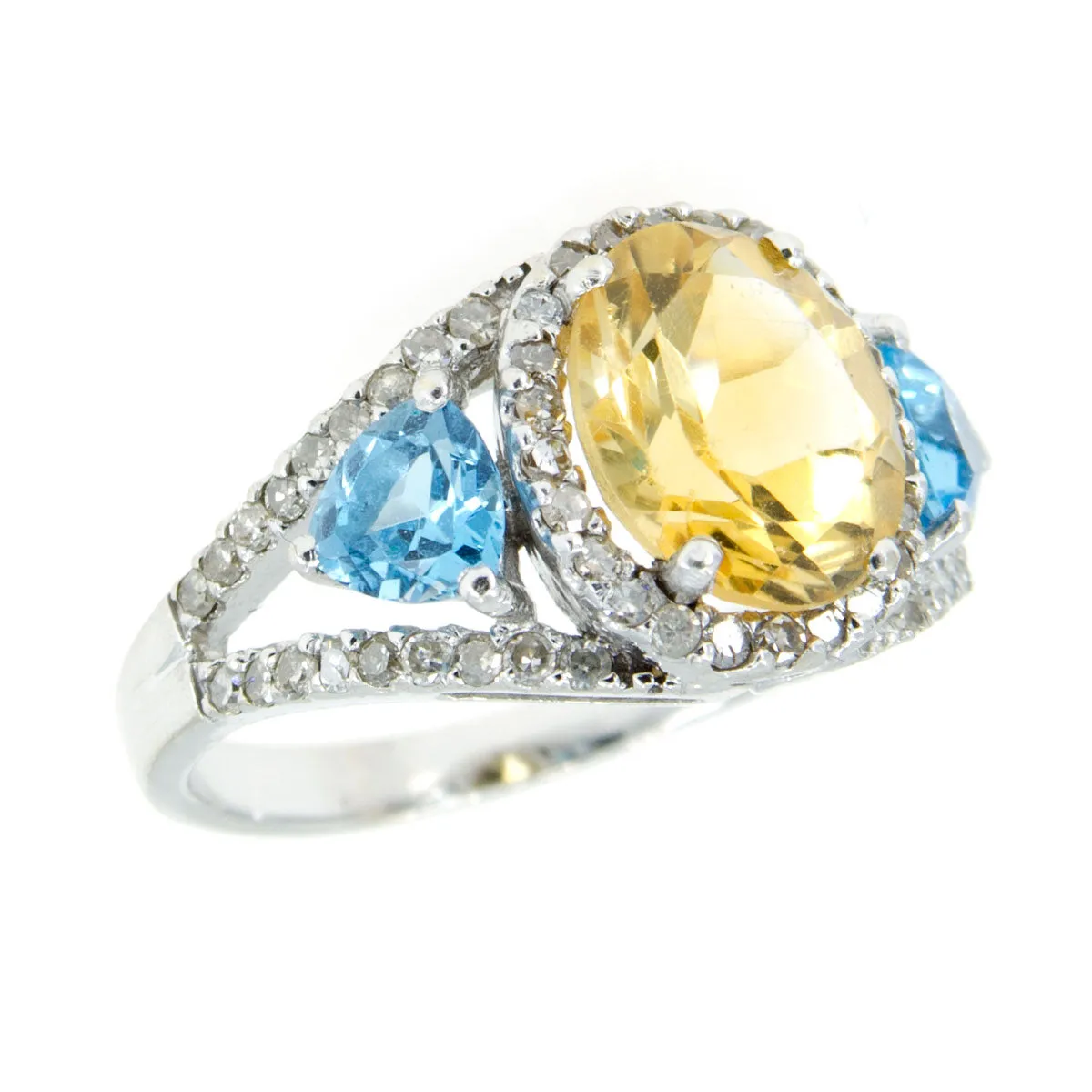 4.10ct Citrine Blue Topaz & Diamond Ring