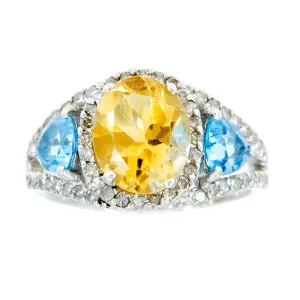 4.10ct Citrine Blue Topaz & Diamond Ring