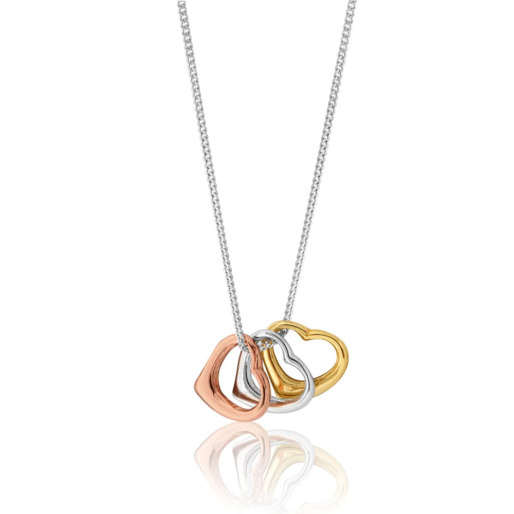 45cm Sterling Silver Rose Gold Plated and Gold Plated Triple Floating Heart Pendant