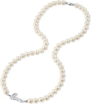 6.0-6.5mm White Freshwater Cultured Pearl Love Necklace