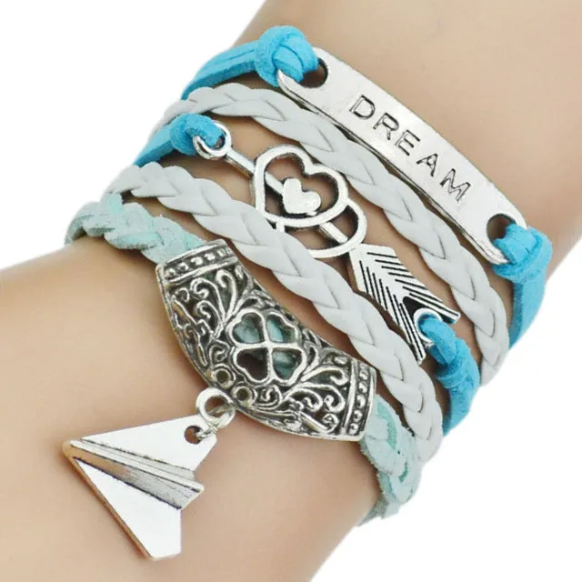 7 Colors 2017 New Fashion Leather Bracelets & Bangles Silver Owl Tree Love Bracelets for Women Men Hot Sale Fashion Jewelry