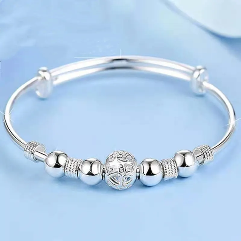 925 Sterling Silver Charm & Lucky Beads Bangle for Woman