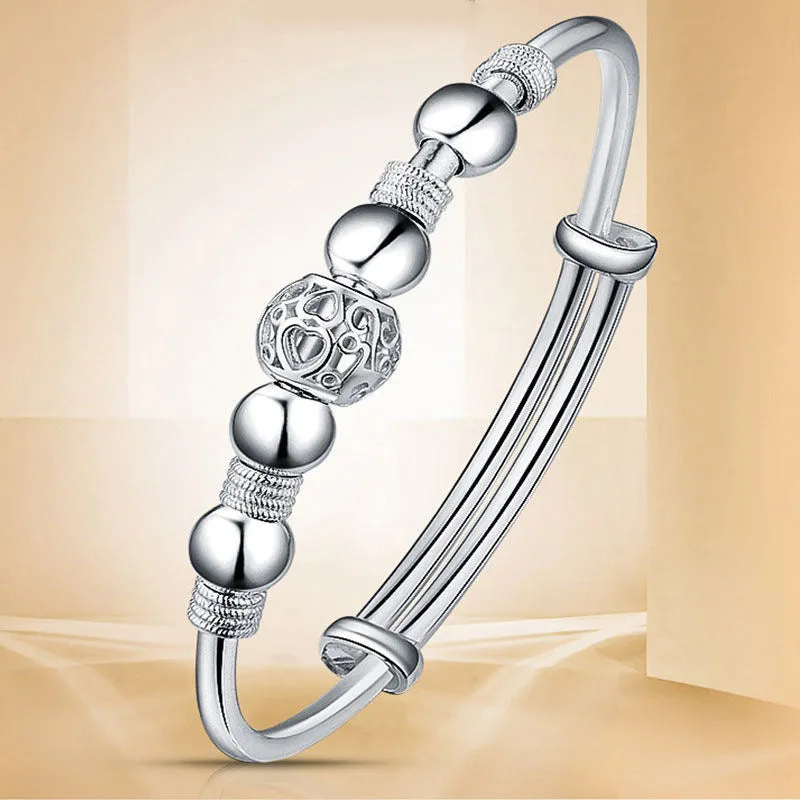 925 Sterling Silver Charm & Lucky Beads Bangle for Woman