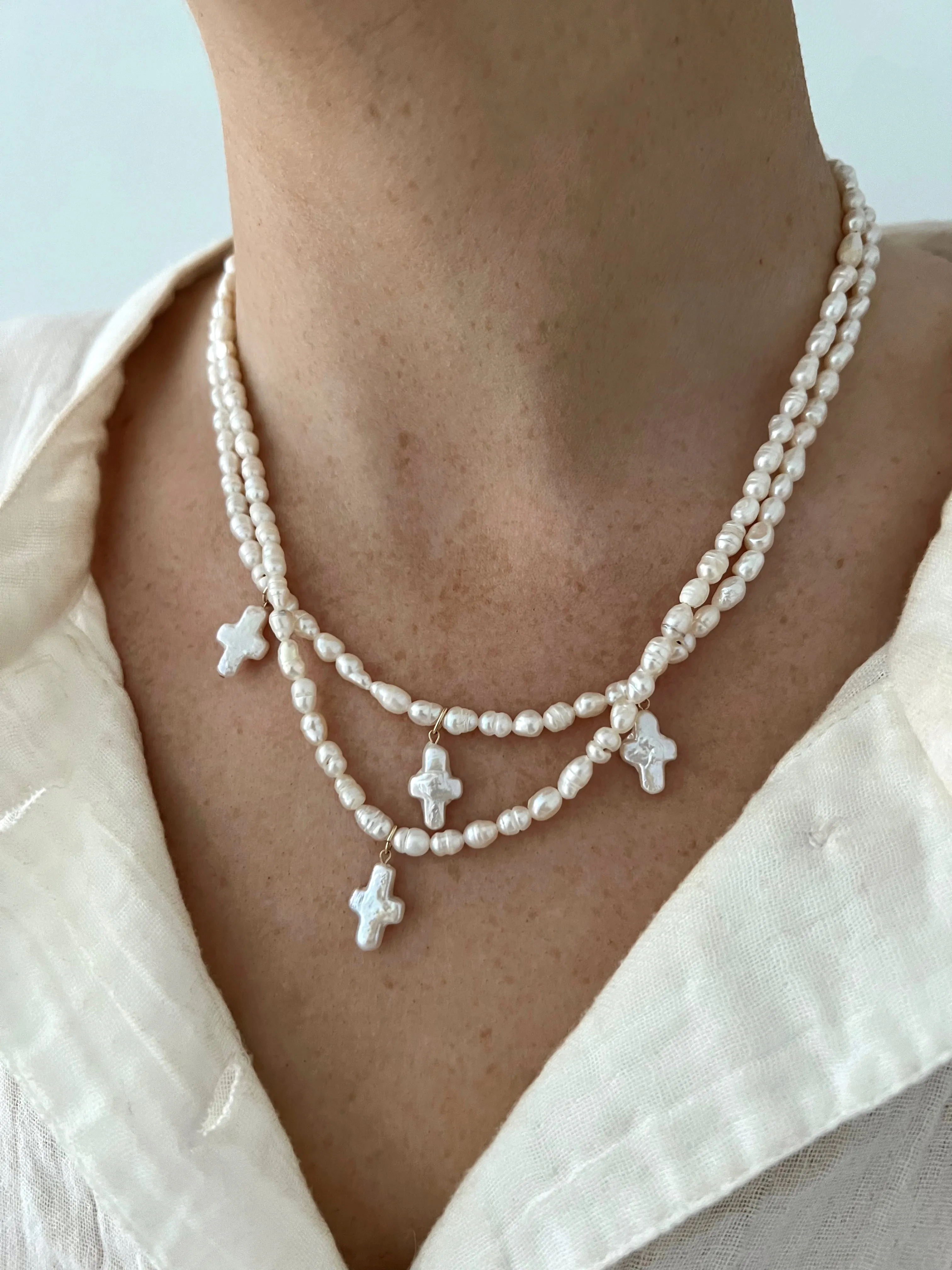 ALL PEARL CROSS NECKLACE