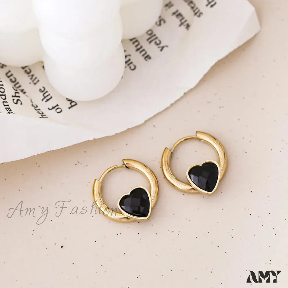 Amy Fashion - Delicate Heart Colorful Zircon Hoop Earrings