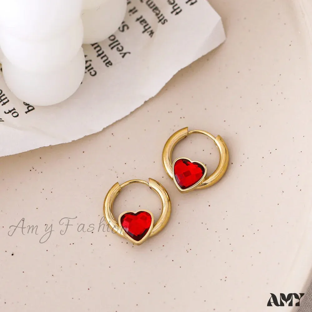 Amy Fashion - Delicate Heart Colorful Zircon Hoop Earrings