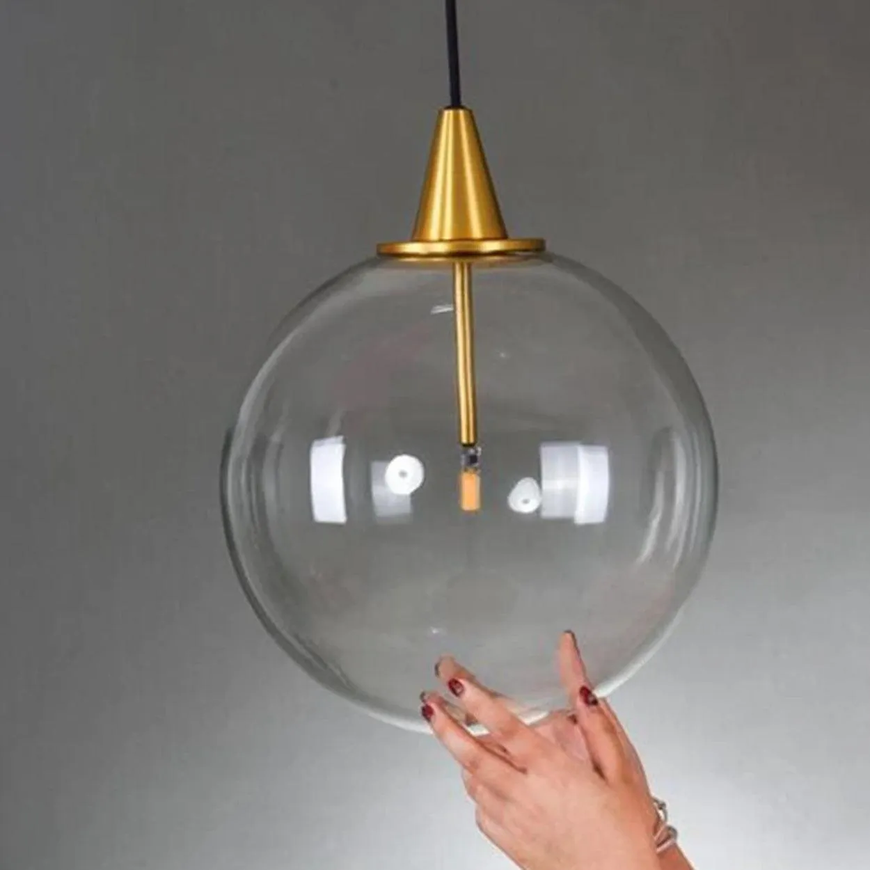 ANKUR HAVANA CLEAR GLASS CONE TRIM GLOBE HANGING LIGHT