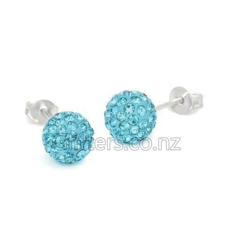 Aqua Colour Crystal Ferido Disco Ball Stud Earrings