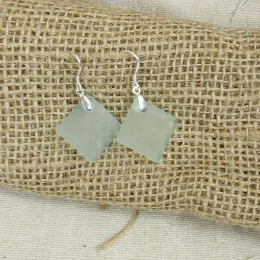 Aqua Square Sea Glass Earrings Delicate