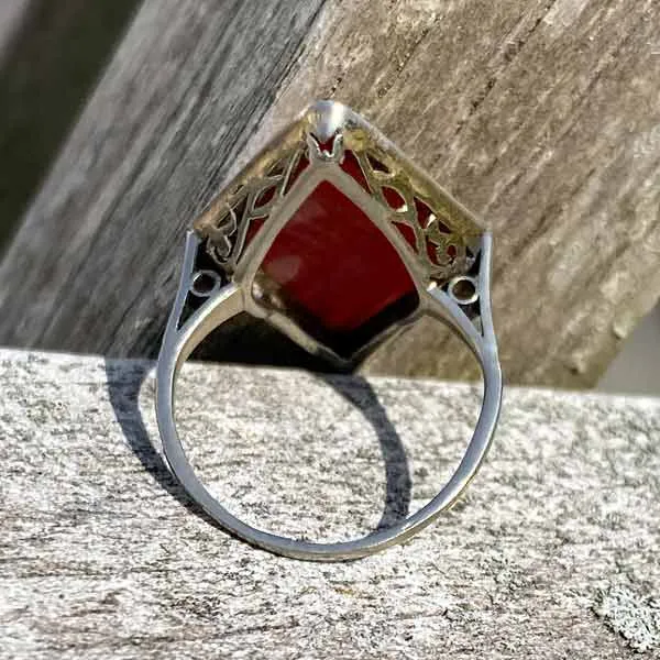 Art Deco Carnelian & Rose Cut Diamond Ring