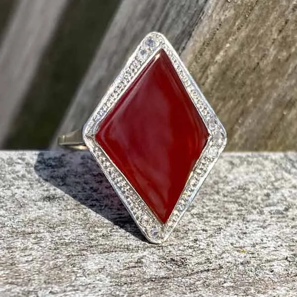 Art Deco Carnelian & Rose Cut Diamond Ring