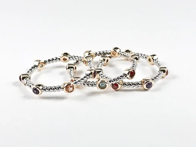 Beautiful Textured Multi Color 3 Piece Set Eternity Brass Rings