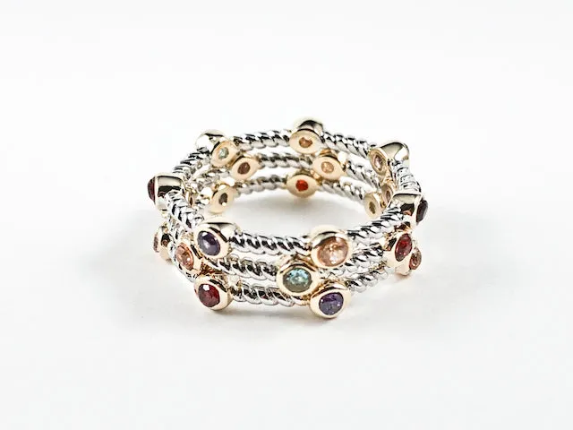 Beautiful Textured Multi Color 3 Piece Set Eternity Brass Rings