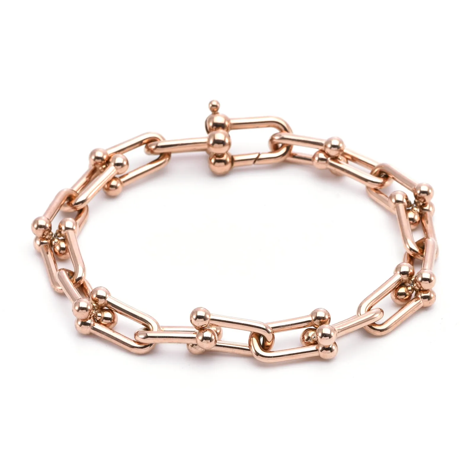 BG525RG B.Tiff Rose Gold Plated Horseshoe Link Stainless Steel Chain Bracelet