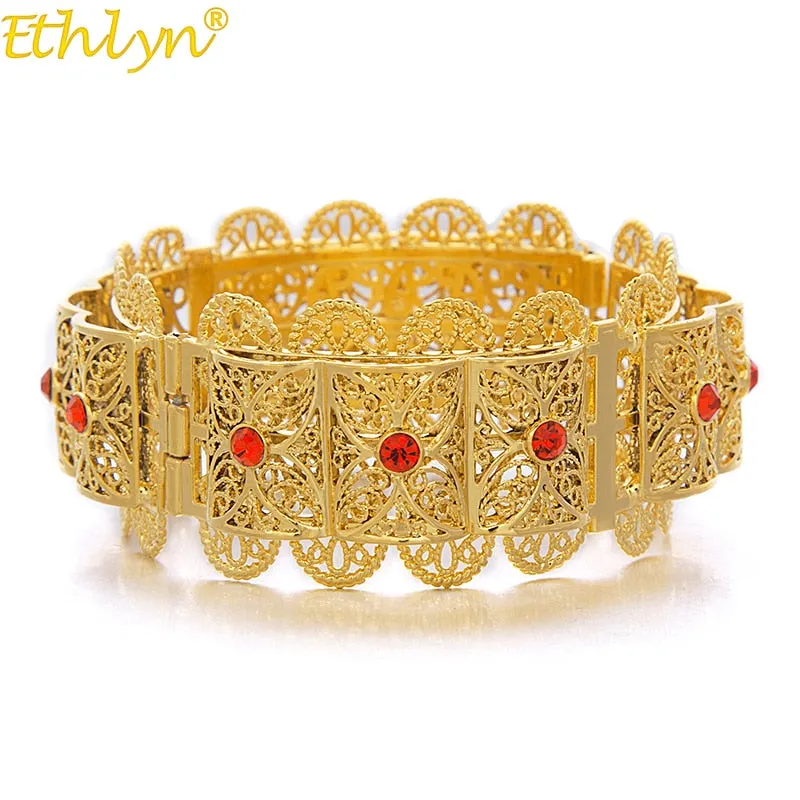 Big Bangle for Women Gold Color Dubai Jewelry Ethiopian Bracelet Red/Blue/Green/White Arab Middle East