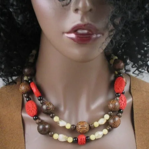 Big Bold Palmwood Gemstone Double-strand Necklace