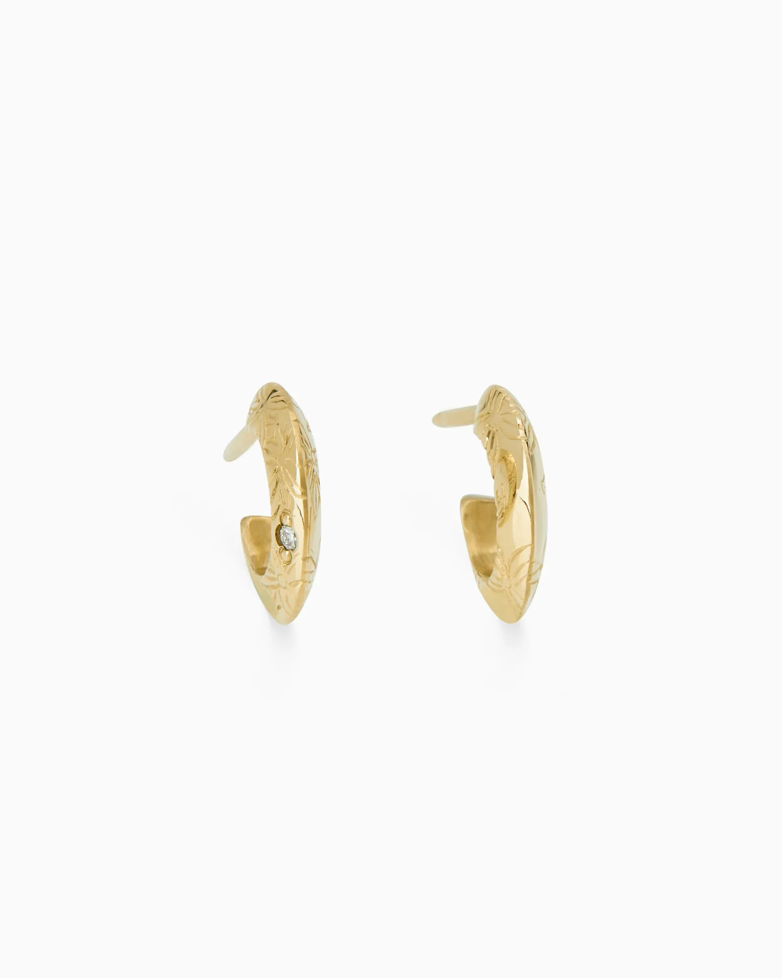 Birthflower Stone Huggies | Solid Yellow Gold