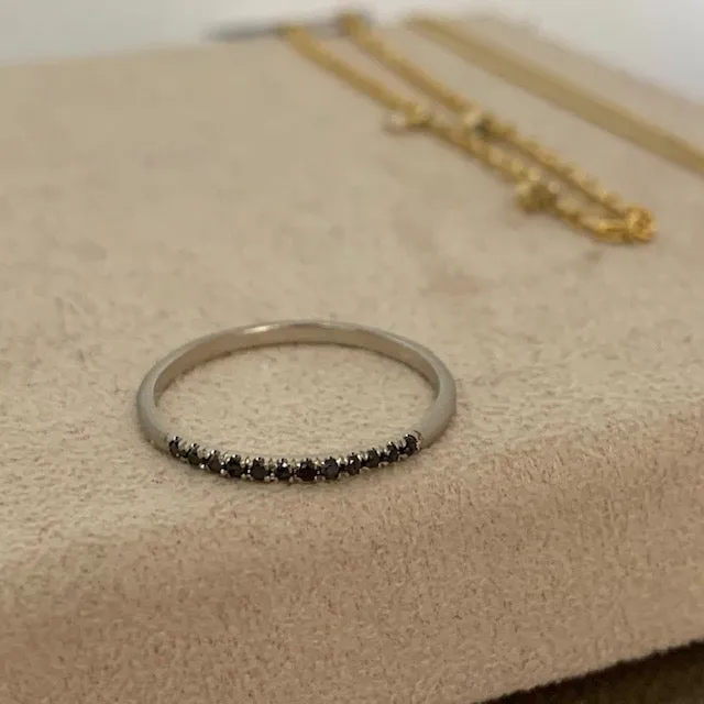 Black Diamond Half Round Semi Pave Ring