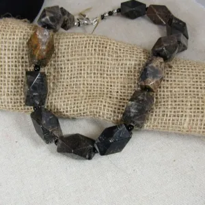 Black Fossil Gemstone Statement Beaded Necklace