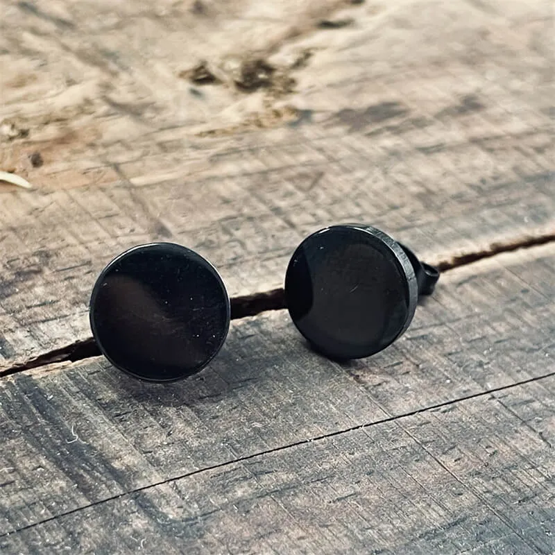 Black Minimalist Round Stainless Steel Stud Earrings