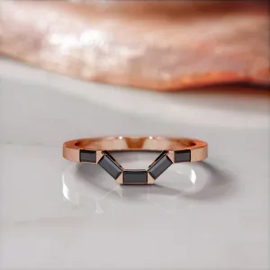 Black Widow Geometric Wedding Ring with Baguette Cut Natural Black Diamonds