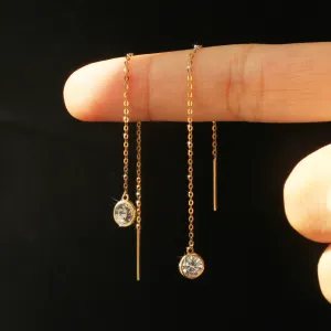 Brilliant 1 CTW Bezel Threader Earrings, Solid 14K Gold