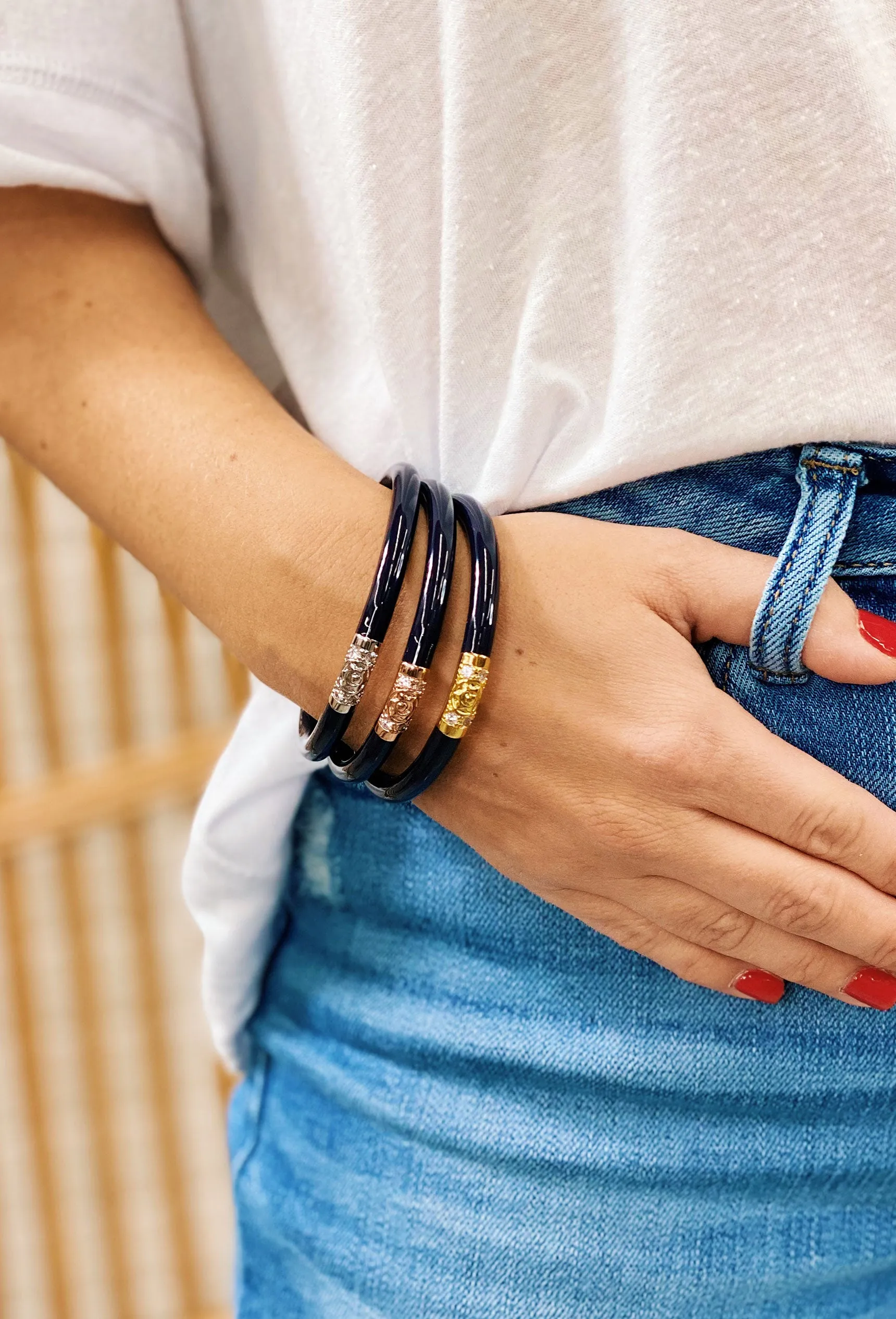 BUDHAGIRL Three Kings All Weather Bangles in Navy