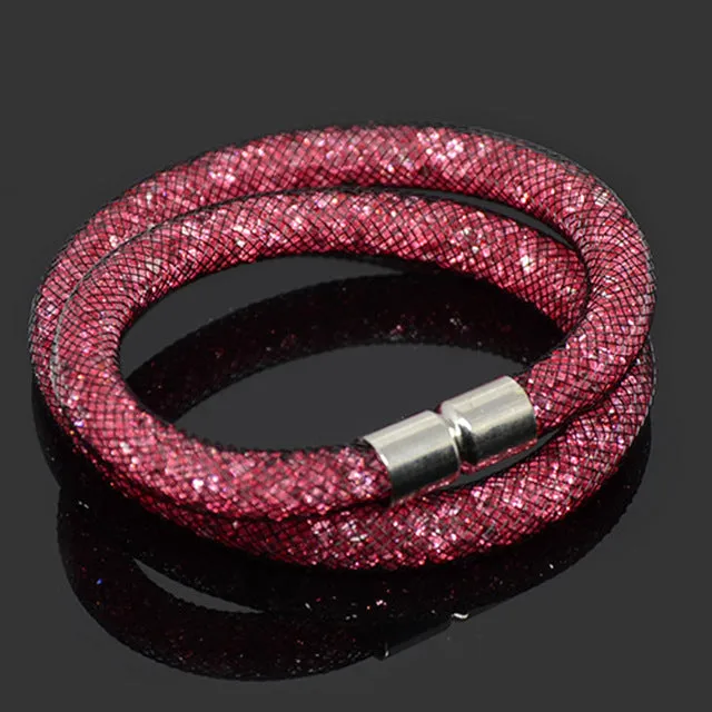 Chanfar Handmade Small Resin Crystal Filled Tube Mesh Double Magnetic Clasp Bracelet Jewelry For Woman