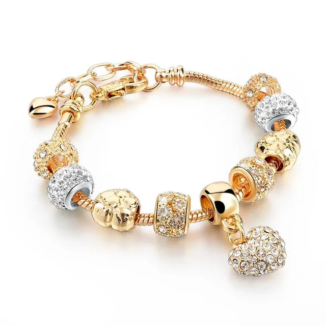 CHICVIE Gifts Gold color Crystal Heart Charm Bracelets & Bangles for Women Trendy Bracelet Femme Jewelry Sbr160056