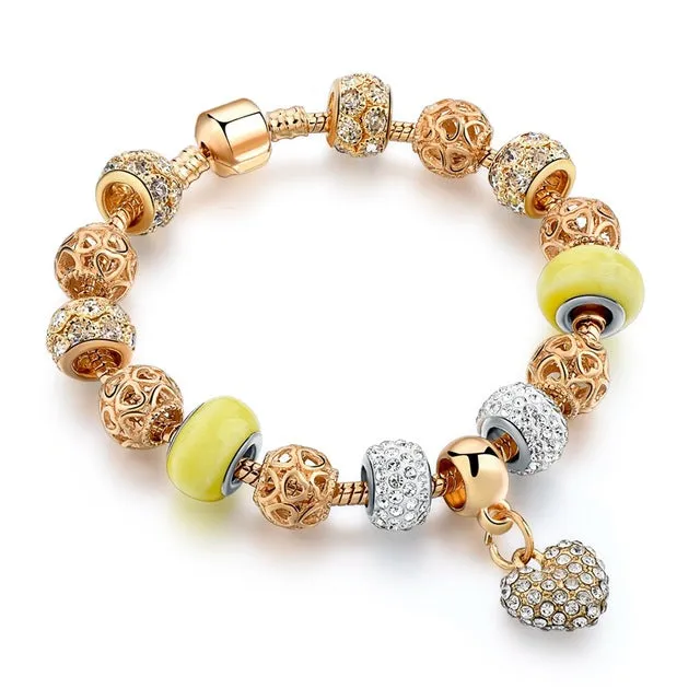 CHICVIE Gifts Gold color Crystal Heart Charm Bracelets & Bangles for Women Trendy Bracelet Femme Jewelry Sbr160056