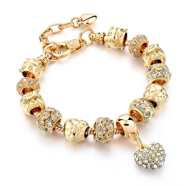 CHICVIE Gifts Gold color Crystal Heart Charm Bracelets & Bangles for Women Trendy Bracelet Femme Jewelry Sbr160056