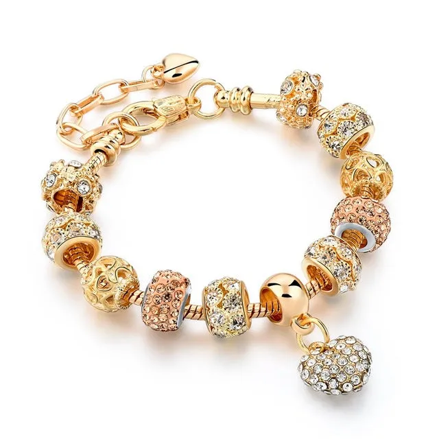 CHICVIE Gifts Gold color Crystal Heart Charm Bracelets & Bangles for Women Trendy Bracelet Femme Jewelry Sbr160056