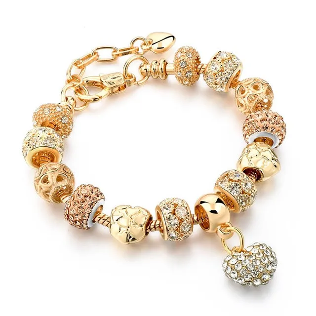 CHICVIE Gifts Gold color Crystal Heart Charm Bracelets & Bangles for Women Trendy Bracelet Femme Jewelry Sbr160056