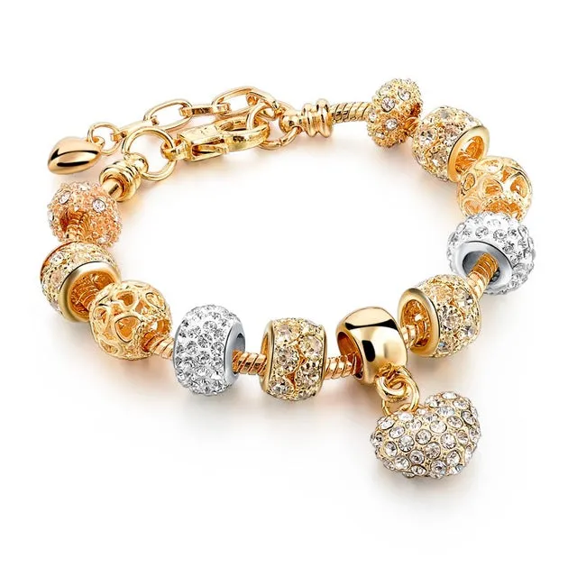 CHICVIE Gifts Gold color Crystal Heart Charm Bracelets & Bangles for Women Trendy Bracelet Femme Jewelry Sbr160056