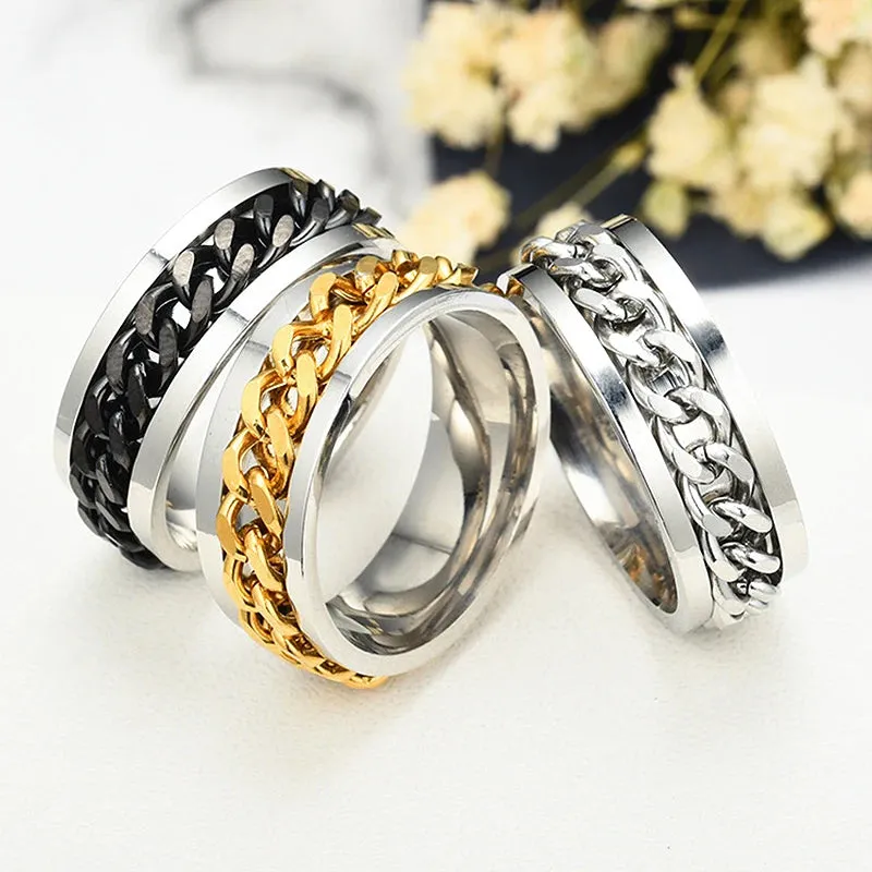 Classic Rotatable Chain Rings For Women Men Gothic Titanium Steel Spinner Ring Chain Ring Men Bottle Opener Ring Fashion Jewelry