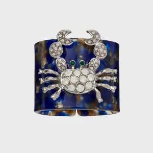 Crab blue tortoiseshell resin napkin rings, set of four