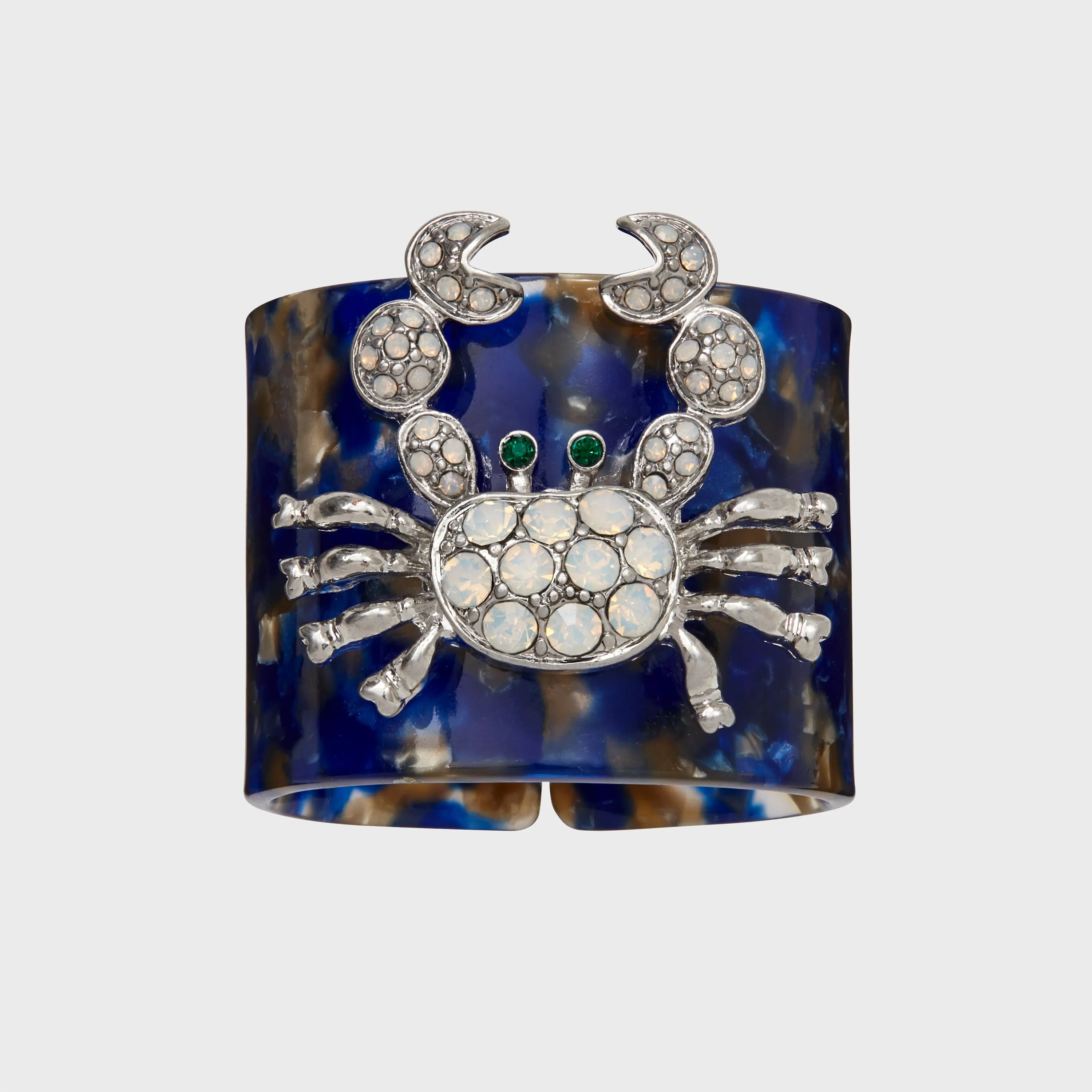 Crab blue tortoiseshell resin napkin rings, set of four