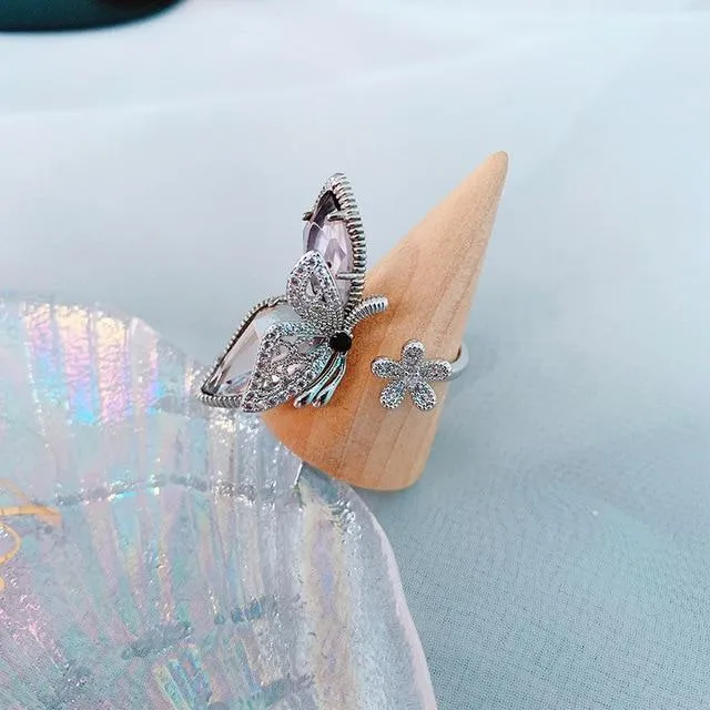 Crystal Butterfly Rings