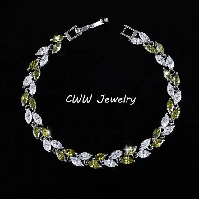 CWWZircons New Trendy 2017 Unique Zirconia Jewelry Silver Color Leaf Charm CZ Crystal Female Bracelets Bangles For Women CB060