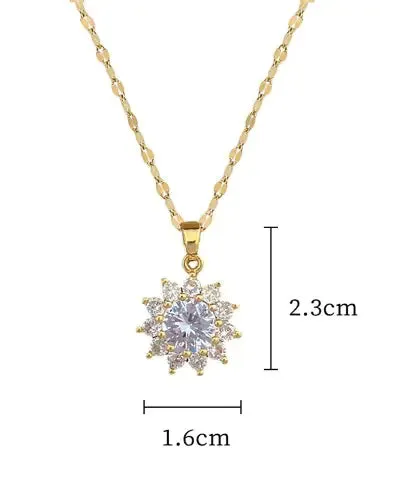 Delicate Crystal Sunflower Necklace and Zircon Flower Stud Earrings