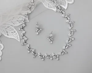 Delicate Floral Links CZ Bridal Necklace Set