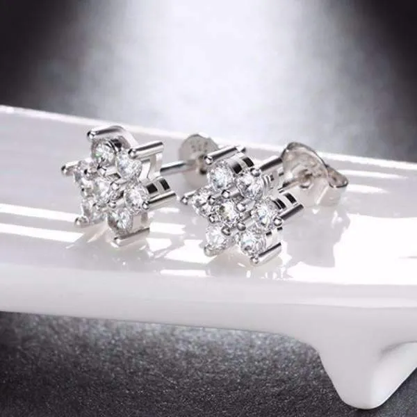 Delicate Flower CZ Stud Earrings For Woman