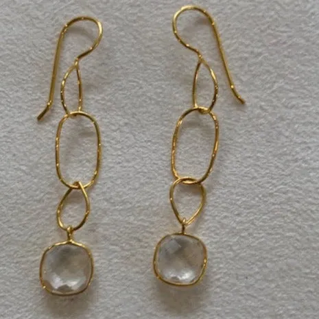 Delicate gold chain earrings with clear stone