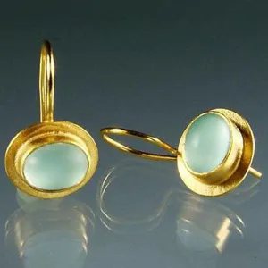 Delicate Green Moonstone Drop Earrings in Gold Finish