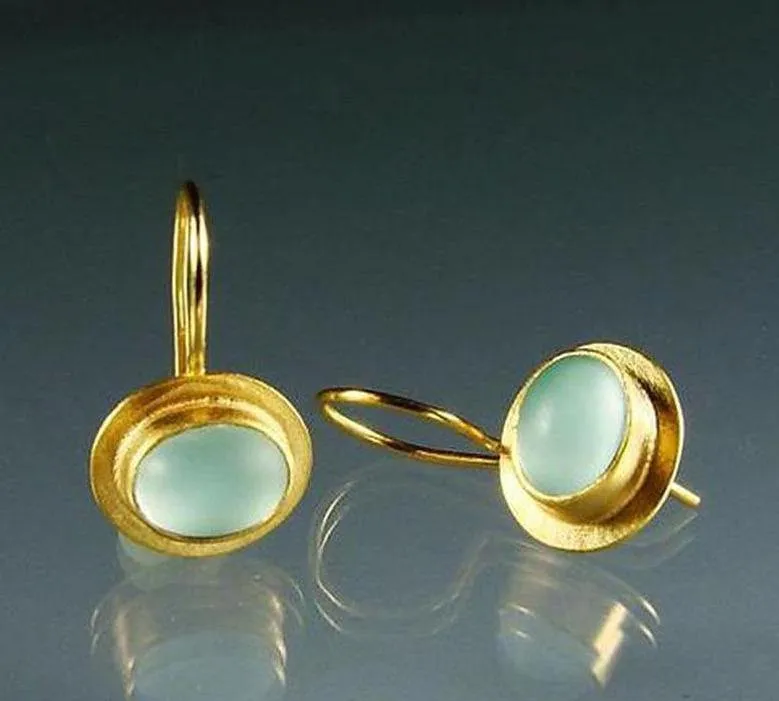 Delicate Green Moonstone Drop Earrings in Gold Finish