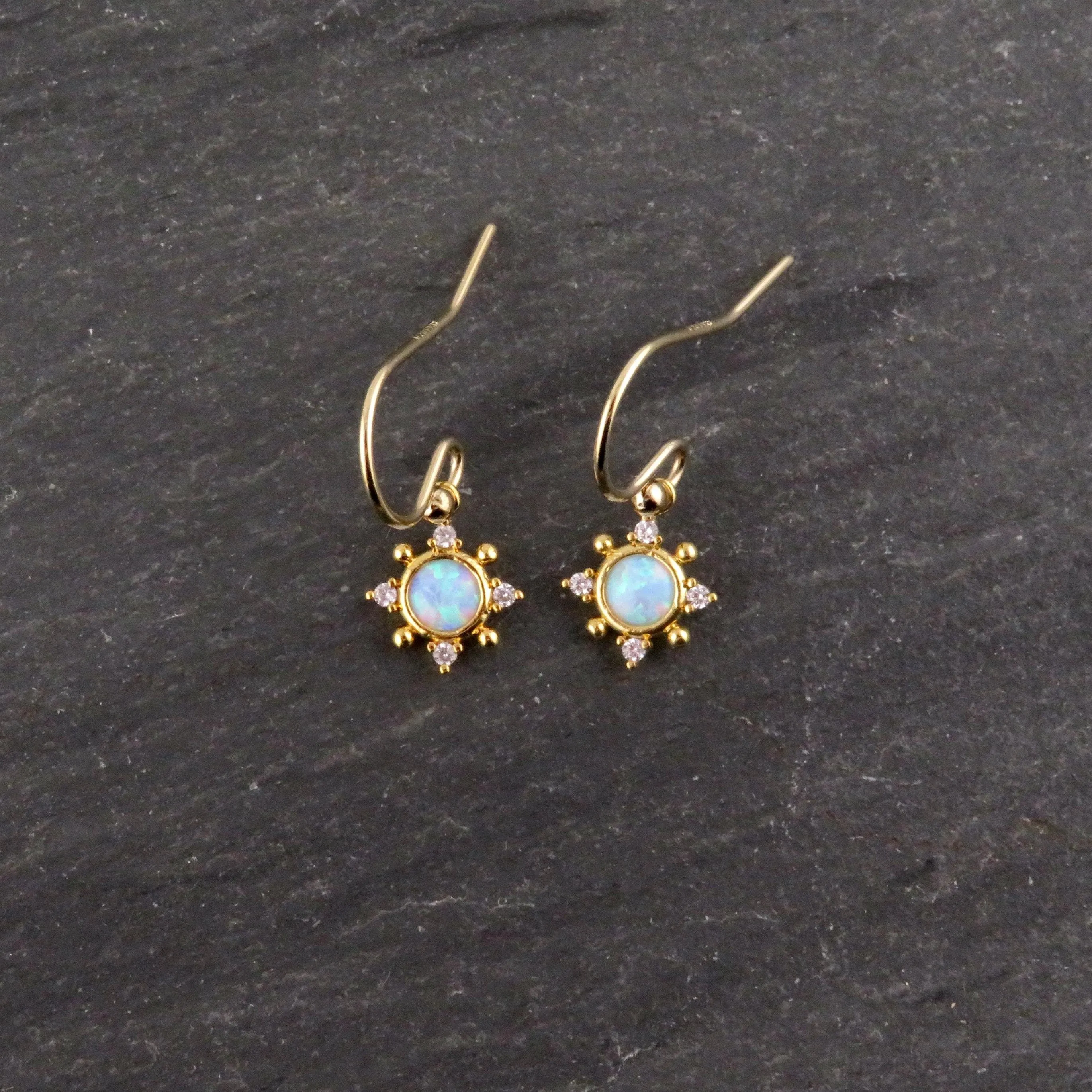 Delicate Opal Geo Star Earrings