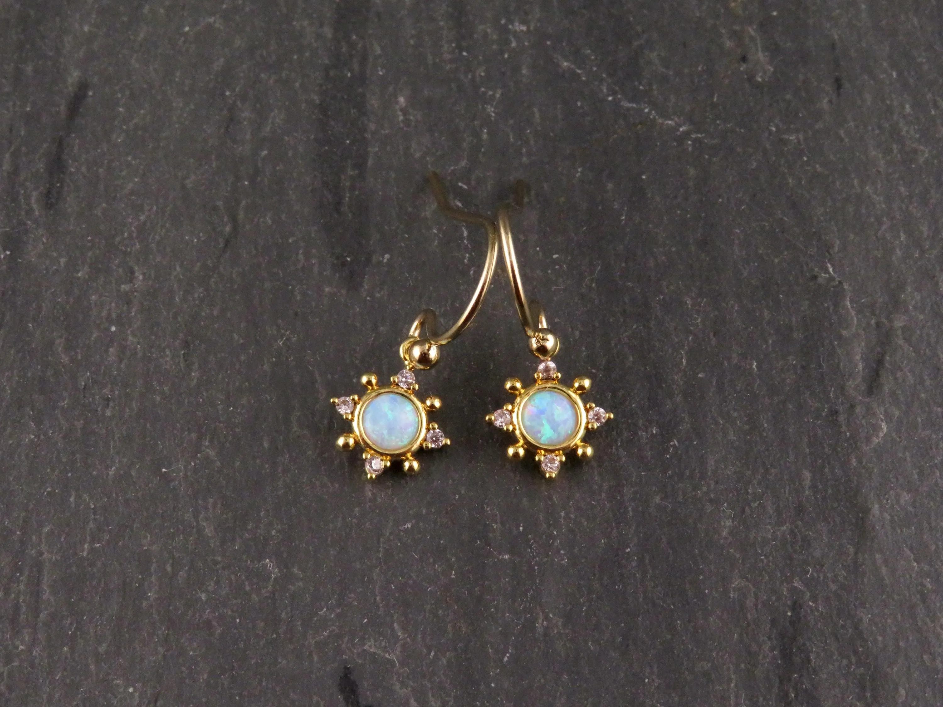 Delicate Opal Geo Star Earrings