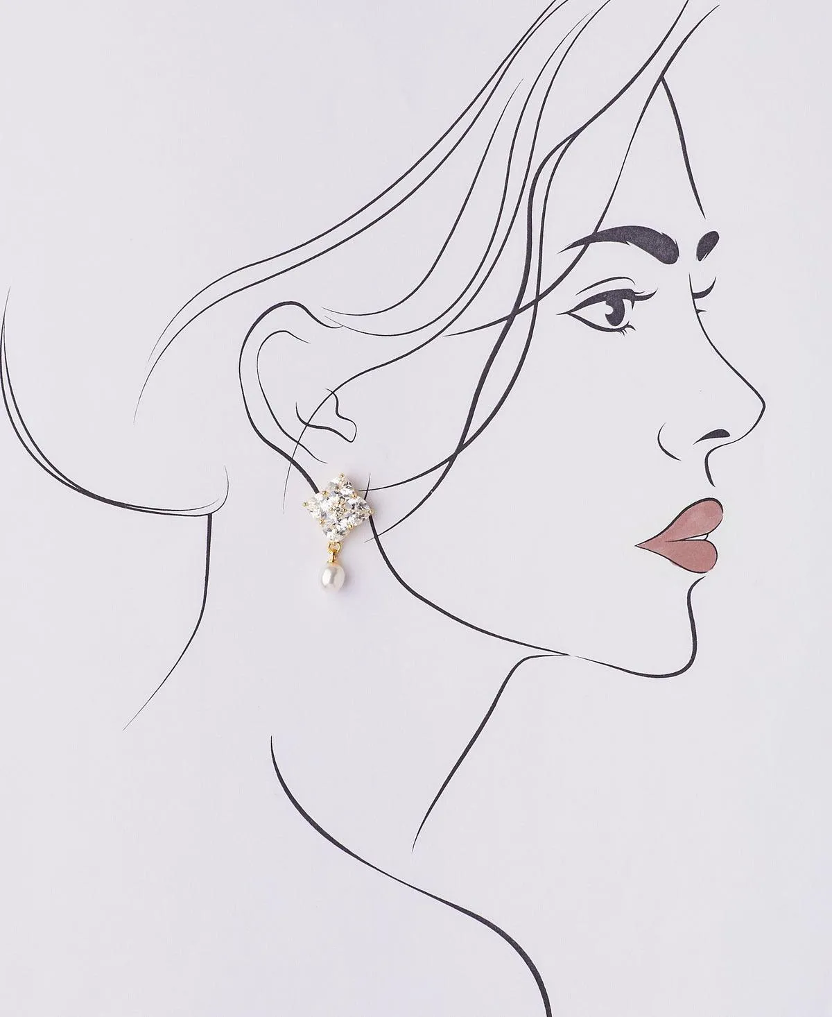 Delicate Stone Studded Pearl Earring